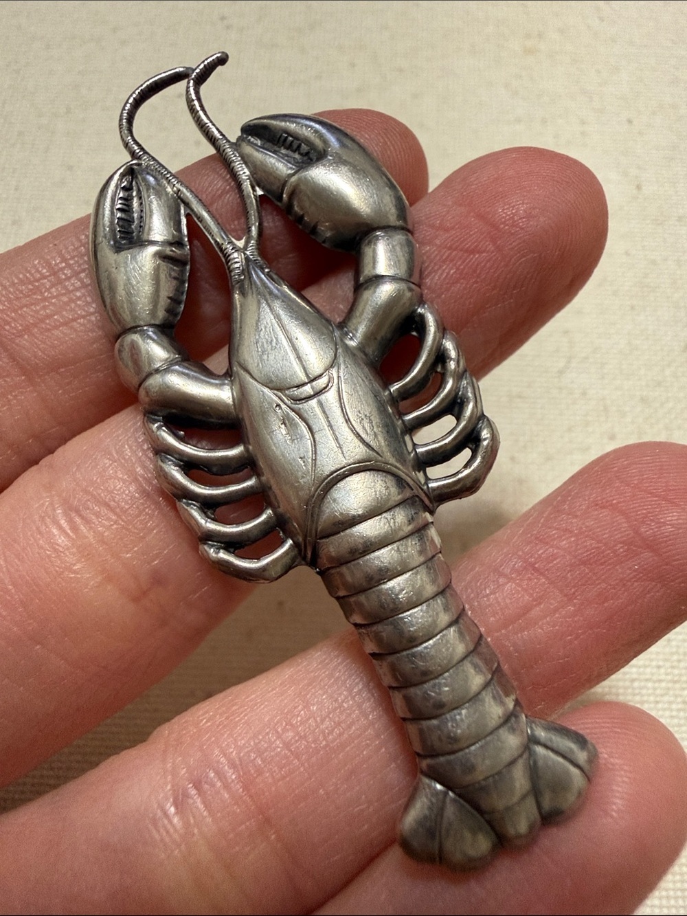 Vintage-Sterling Silver Lobster Figurine Brooch